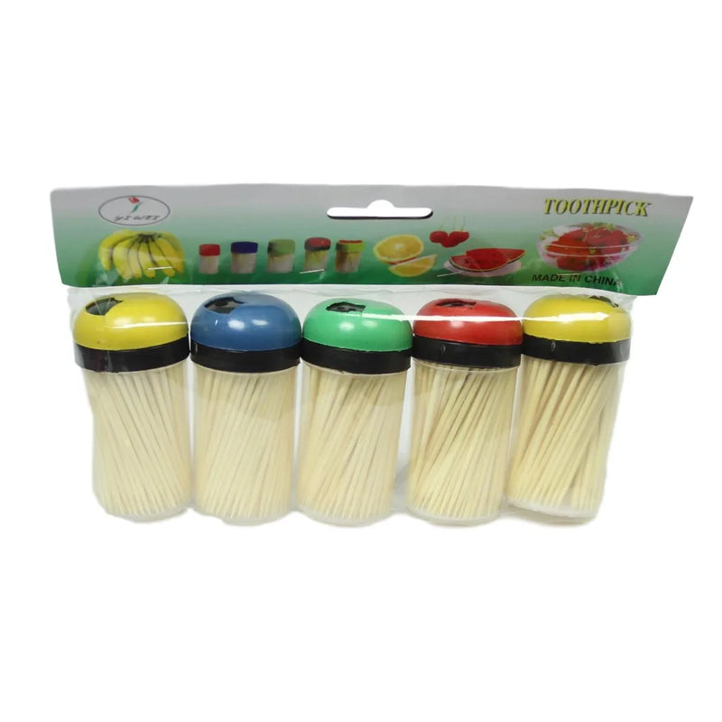 Plastic Toothpick Holder With Toothpicks Pack Of 5 Assorted Colours
