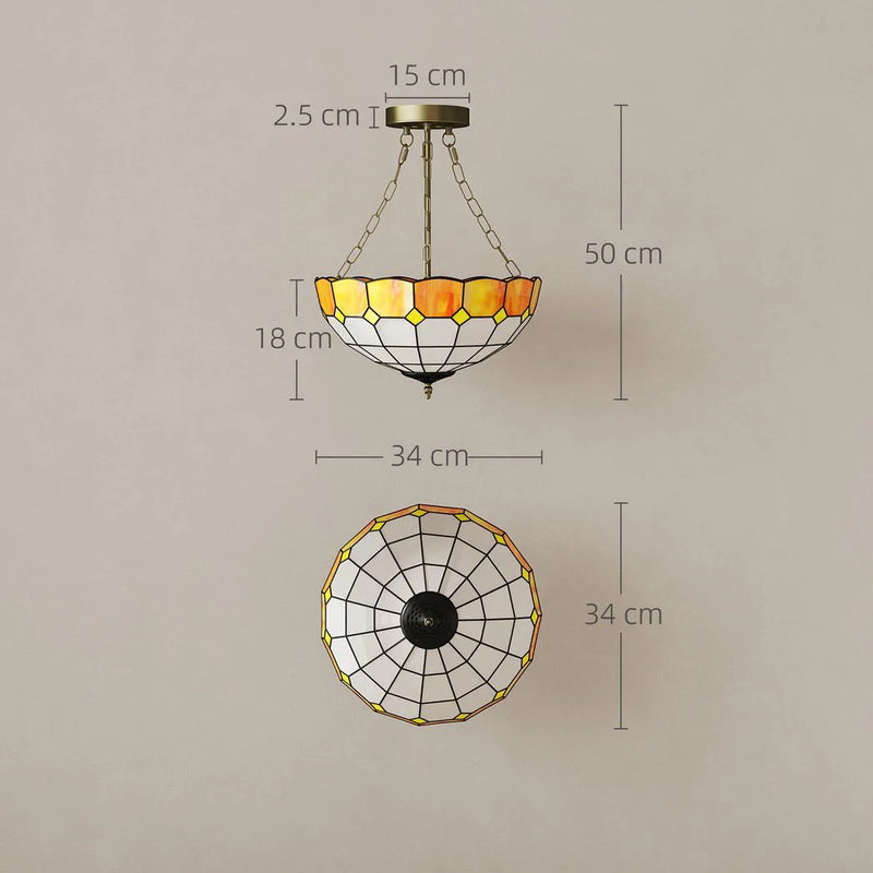 HOMCOM Tiffany Style Ceiling Light, Vintage Chandelier with 3 E27 Sockets, Semi Flush Mount for Living Room, Bulbs Not Included