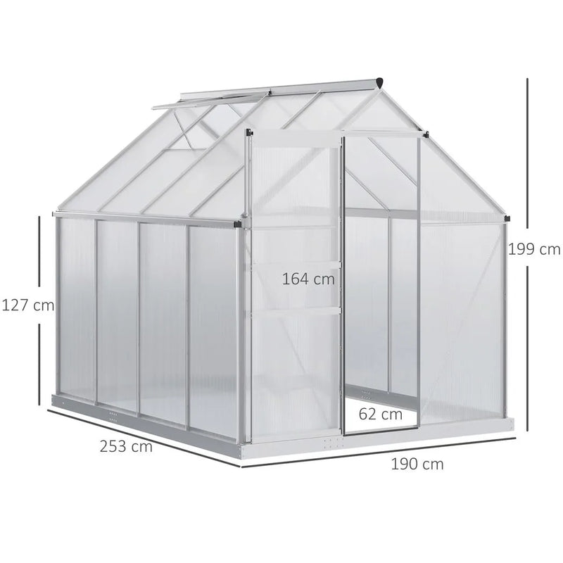 Outsunny 190 x 253 cm Walk-In Polycarbonate Greenhouse - Silver-Tone