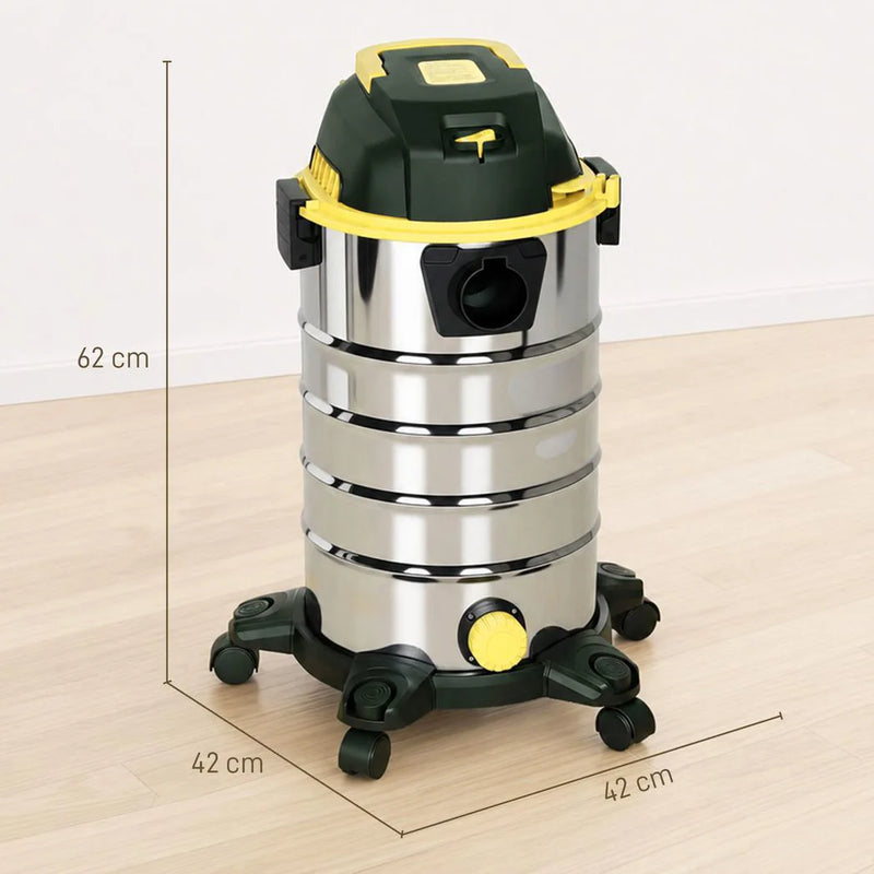 HOMCOM 1400W Vacuum Cleaner, 3-in-1 Wet and Dry Vacuum Cleaner with Blowing Mode and 30L Stainless Steel Tank, Yellow