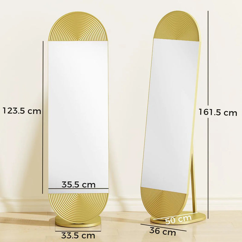HOMCOM 50 x 161 cm Wavy Full Length Mirror, Free Standing Mirror with Metal Frame and Solid Base, Gold Tone