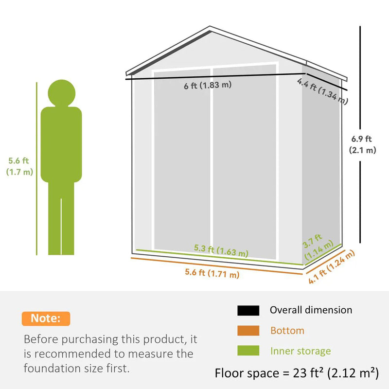 Outsunny 6'x4.5' Garden Storage Shed, Lockable Garden Shed with Double Doors, Window, Vent and Plastic Roof, Dark Grey