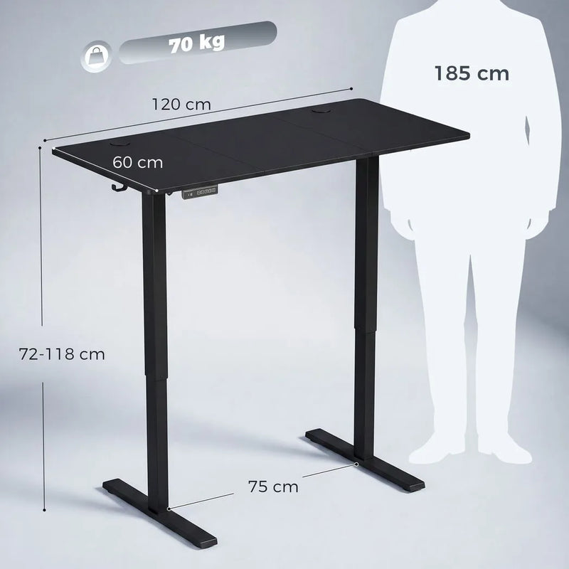 HOMCOM Standing Desk Memory Control Height Adjustable Desk 2 Cable Holes LED Display Sit Stand Desk Black