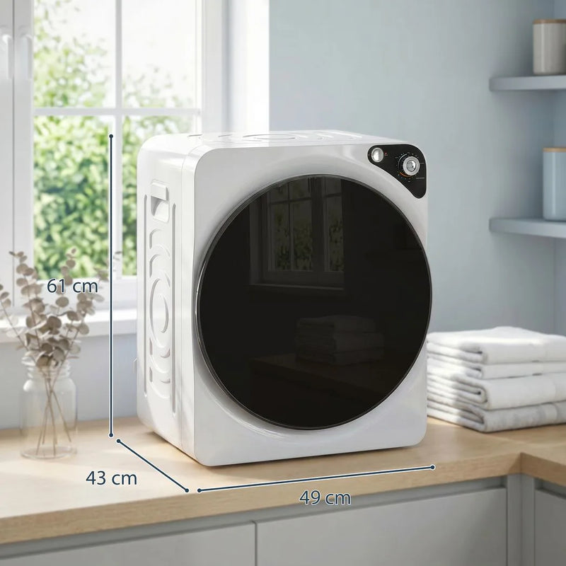HOMCOM 5kg Vented Tumble Dryer, 1000W Compact Tumble Dryer with 5 Drying Modes, Stainless Steel Tub, White