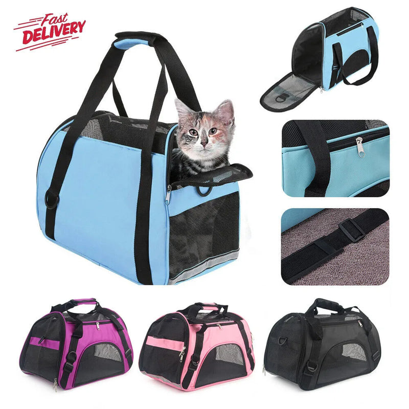 Large Pet Carrier Bag AVC Portable Soft Fabric Fold Dog Cat Puppy Travel Bag-Black