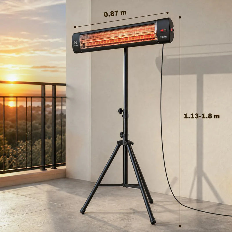 Outsunny 2500 W Electric Infrared Patio Heater, IP65 Outdoor Garden Heater with Tripod, 3 Heat Settings, 24H Timer, Black