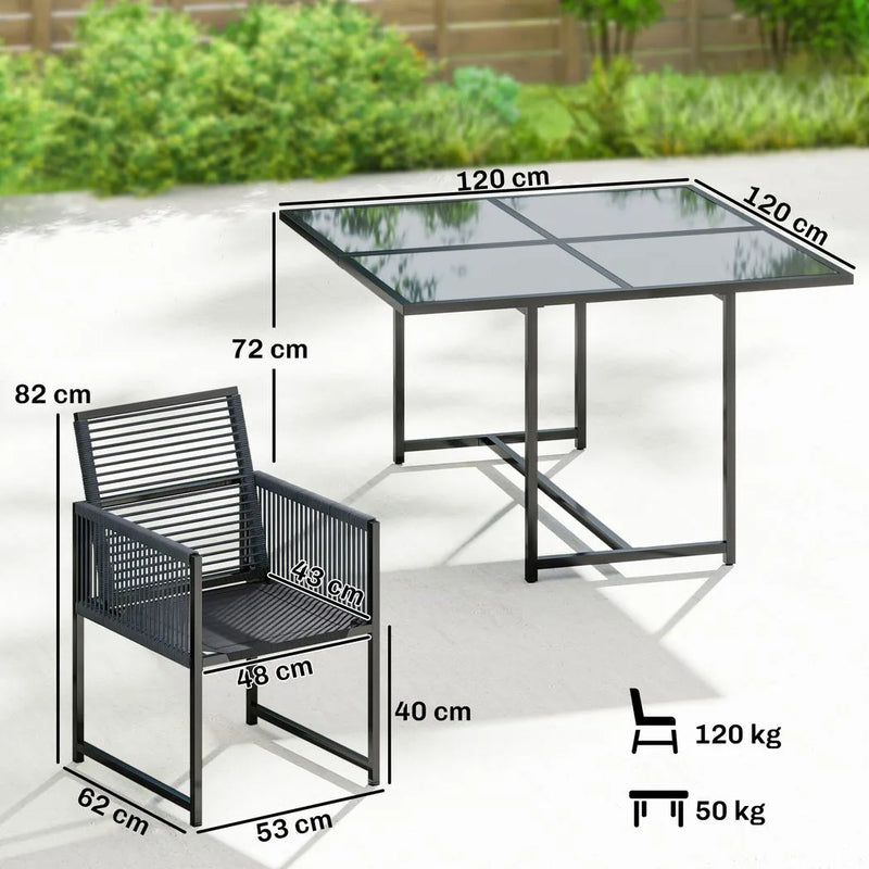 Outsunny 5 Pieces Garden Dining Set, Outdoor Patio Cube Set, 4 Seater Outdoor Table and Chairs with Foldable Backrest, Dark Grey