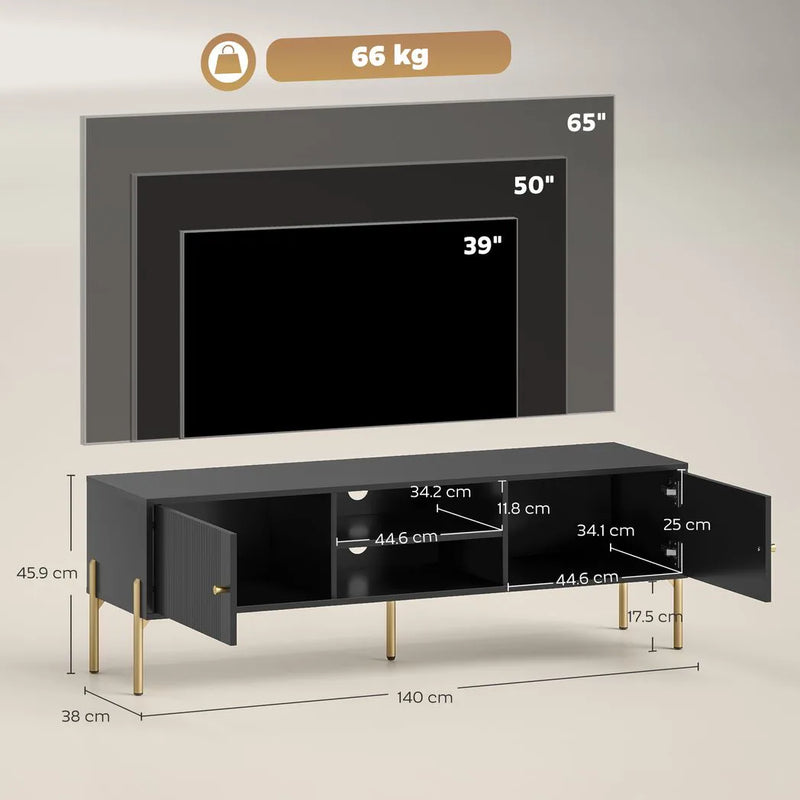 HOMCOM TV Stand for TVs up to 65", Entertainment Center with 2 Open Shelves, 2 Cabinets and Steel Legs for Living Room, Black