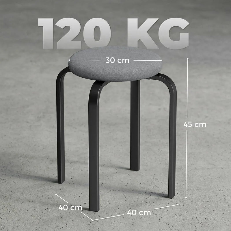 HOMCOM Stackable Stools Modern Cushioned Round Backless Stools Set of 4 Kitchen Dining Room Dark Grey