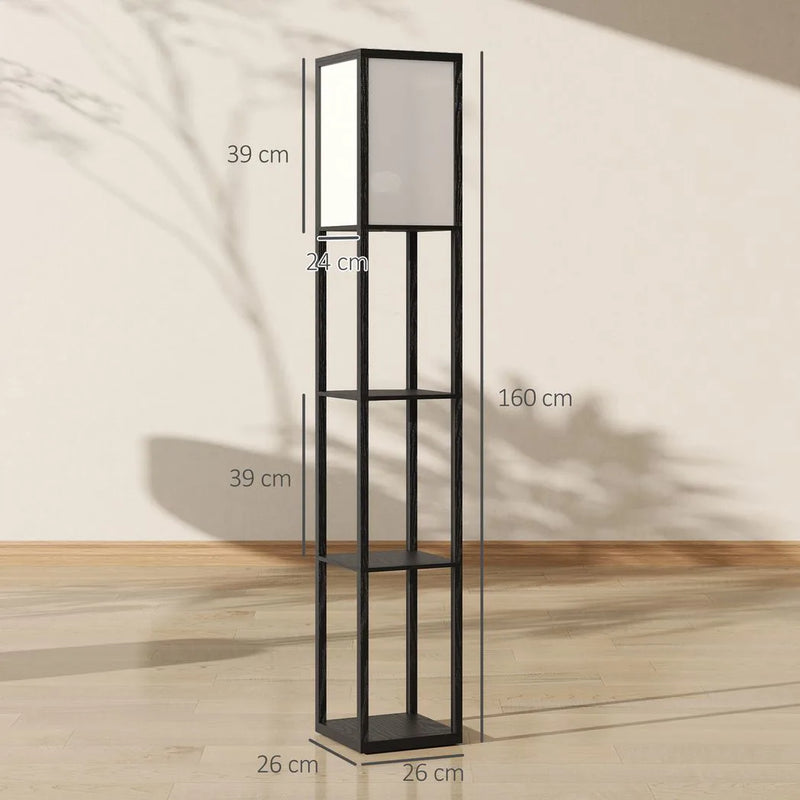 HOMCOM Floor Lamp with Shelves, 3 Layer Column Modern Standing Lamp for Living Room, Bedroom, Office, Bulb not Included, Black
