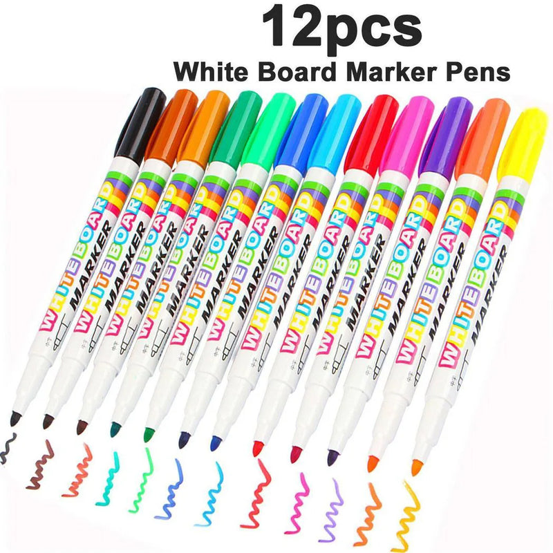 12 Colour White Board Marker Pens Pen Dry Eraser Easy Wipe Whiteboard Easy Dry
