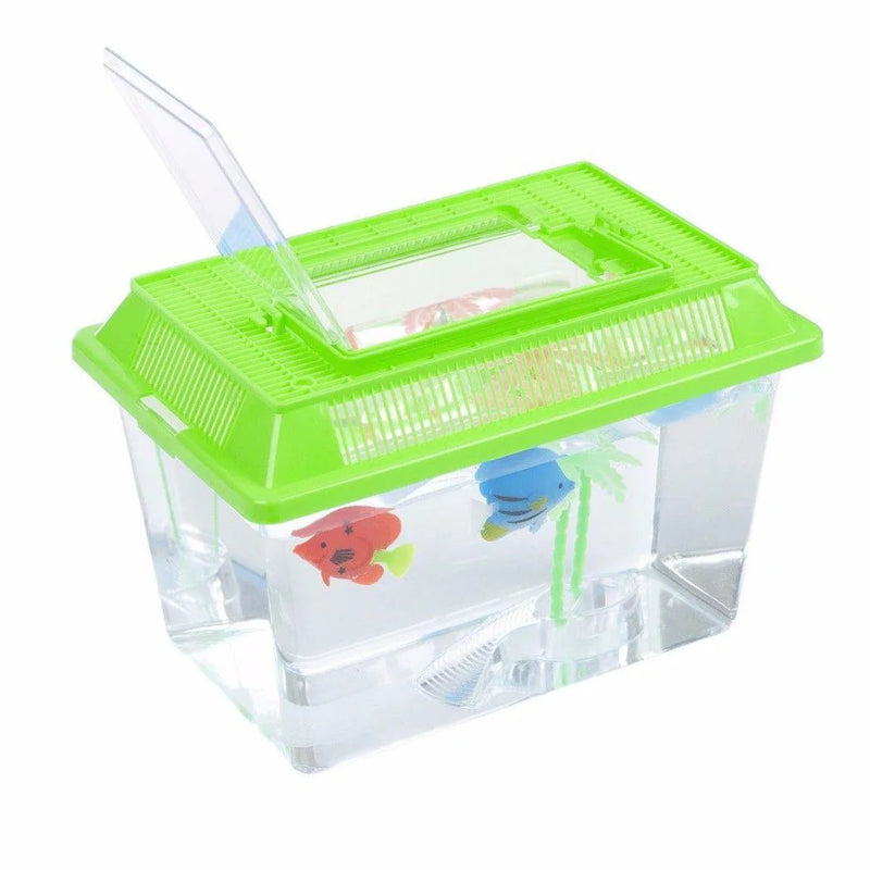 Plastic Aquarium Fish Insect Terrarium Tank With Carry Handle And Lid Assorted Colours
