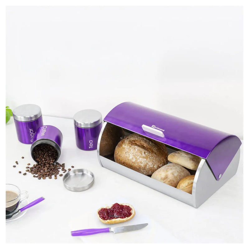 Sq Professional Gems Metal Bread Bin With 3 Canisters Amethyst