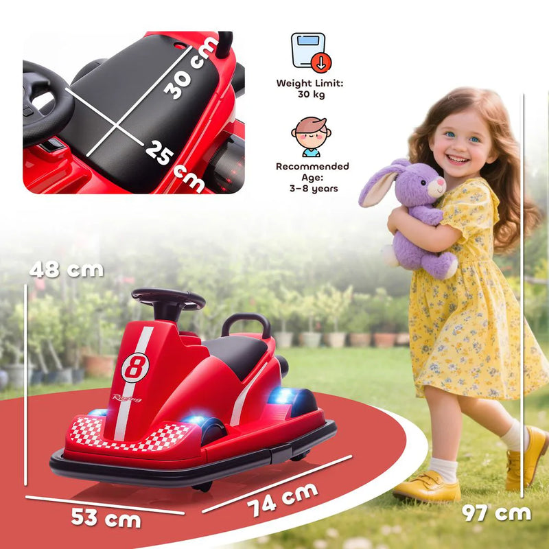 AIYAPLAY Kids Bumper Car, 360° Rotation Spin Electric Walzer Car with LED Lights, Music for Ages 3-8 Years Old, Red