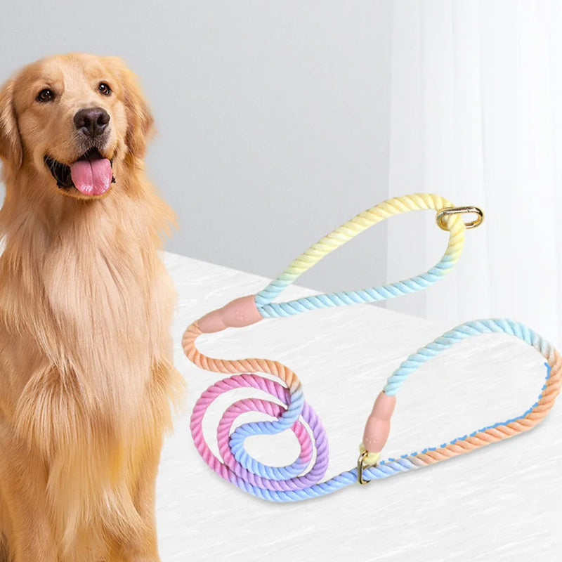 1Pc 150cm Gradient Colors Durable Handmade Braided Rope Training Leash For Dogs