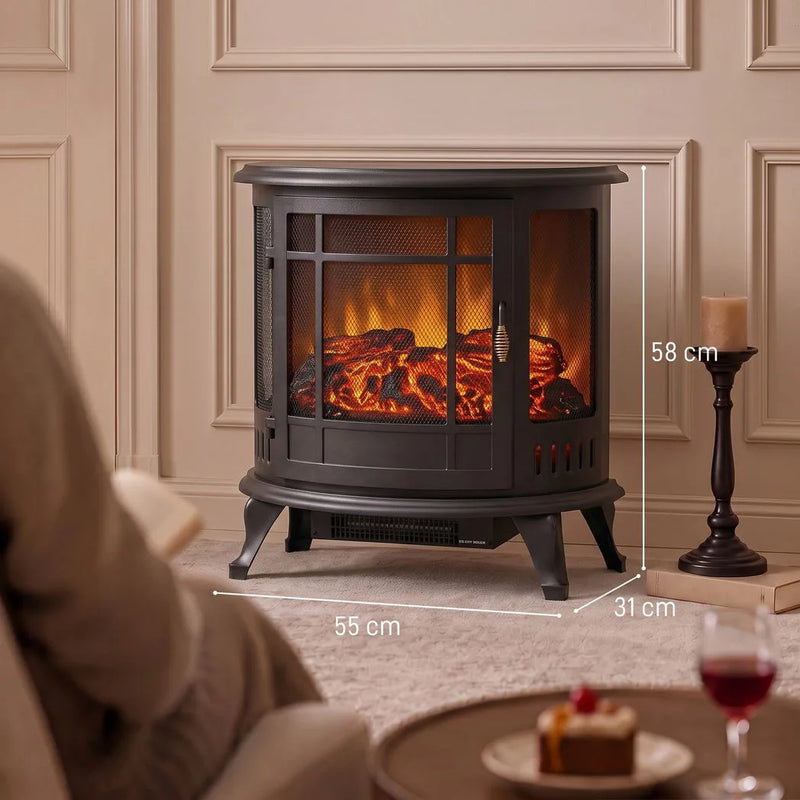 HOMCOM Electric Fireplace Stove, Freestanding Electric Fire Heater with Realistic LED Flame, 2000W, Black