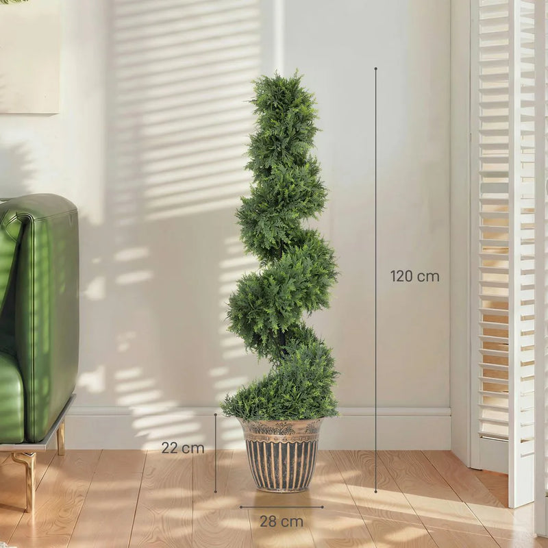 HOMCOM Set of 2 Artificial Plants, Topiary Spiral Cypressd Trees with Pot, for Home Indoor Outdoor Decor, 120cm