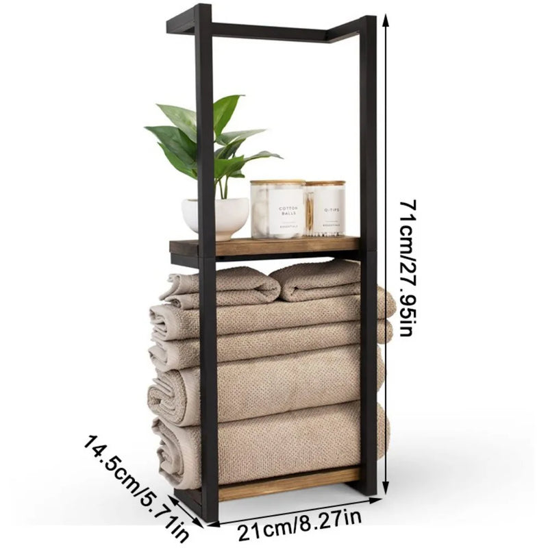Wall Mounted Towel Rack Metal Storage Shelf Holder Rail-Bathroom Organizer Black
