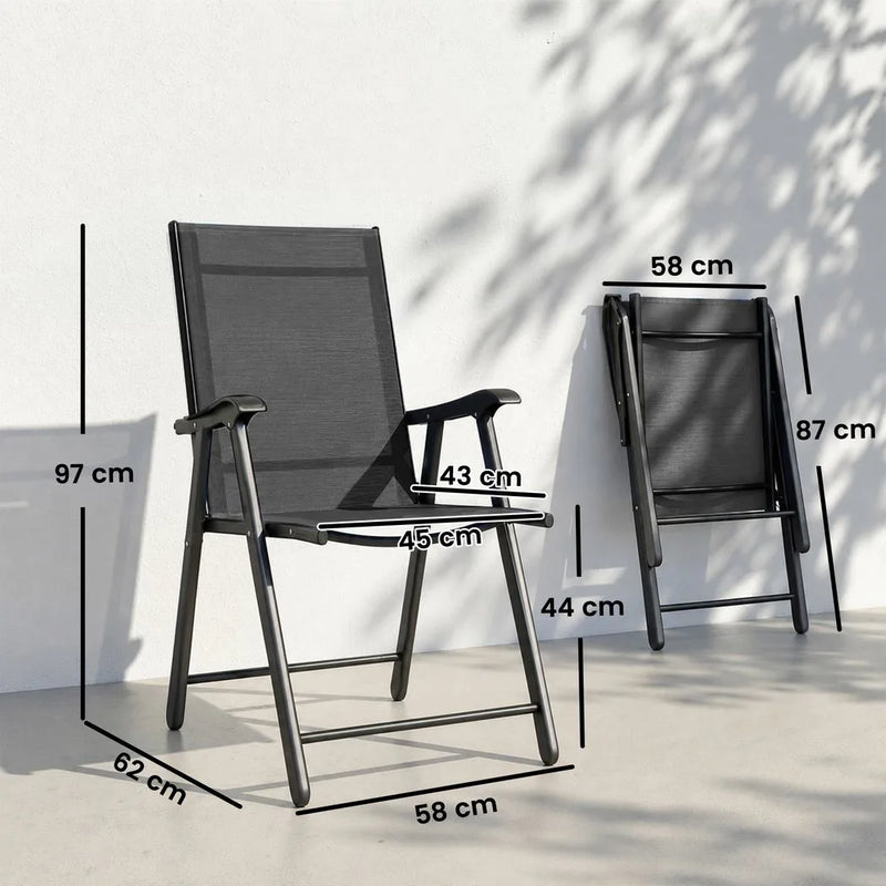 Outsunny Folding Garden Chairs Set of 4, Foldable Garden Dining Chairs with High Back, Armrests, Texteline Seat, Black