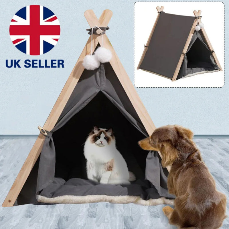 Large Pet Teepee Bed Dog/Puppy/Cat/Kitten Igloo Play Tent Tipi House Cushion Mat