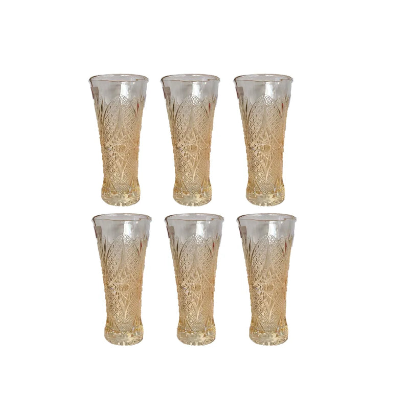 Small Half Pint Decorated Drinking Glass Set Of 6 Yellow Rose Gold (Parcel Plus Rate)
