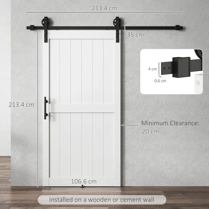 HOMCOM 213.4cm Sliding Barn Door Kit, Sliding Door with Track, Hardware, Upgraded Rollers and Floor Guide, Handle, White