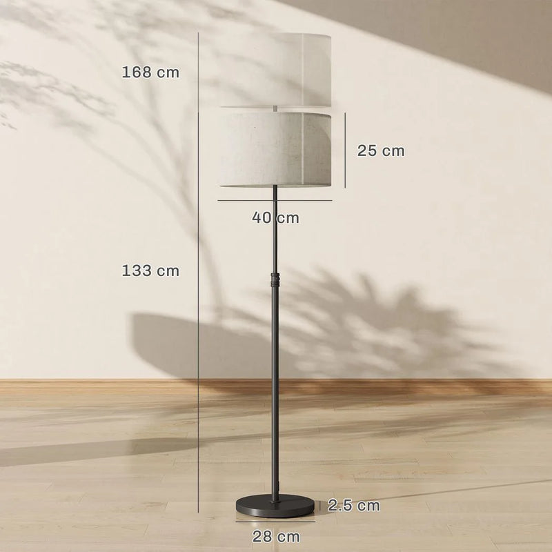 HOMCOM Floor Lamp with Remote, Height Adjustable Standing Lamp with Linen Shade, Dimmable with 3000K-6000K Adjustable Colour Temperatures, Foot Switch for Living Room Bedroom Office, Black
