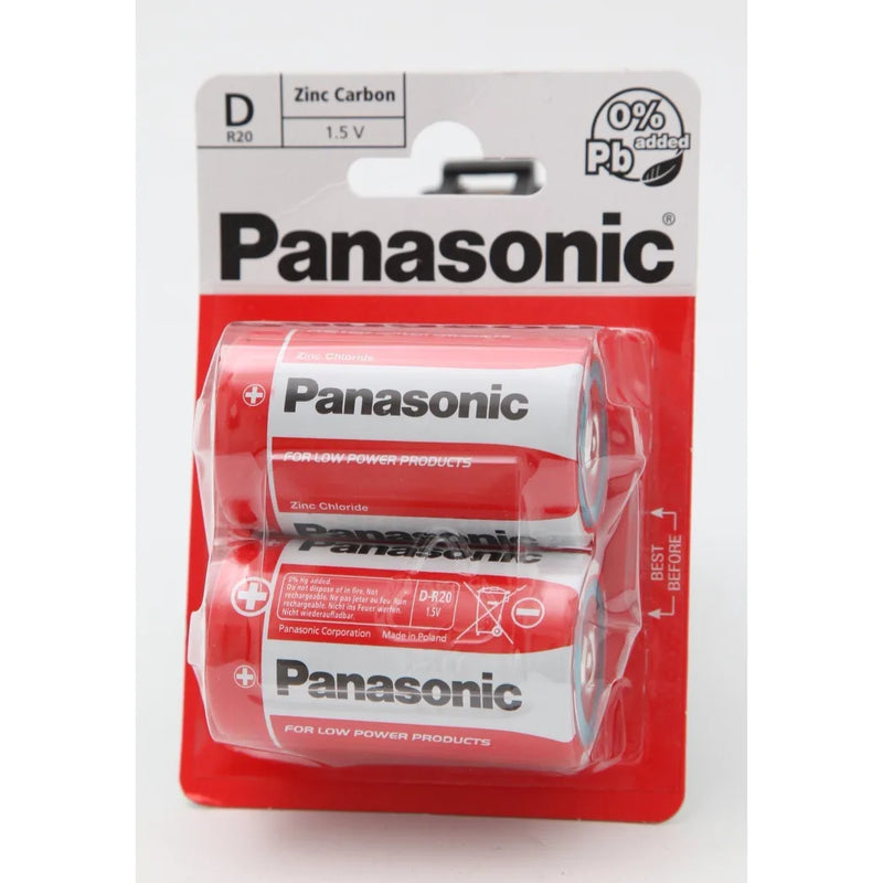 2 x Panasonic D Batteries Zinc Carbon R20 1.5V Battery