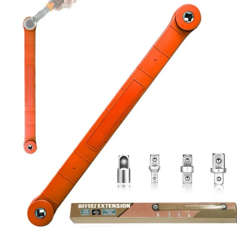 15.4-inch offset extended wrench—a versatile extended wrench set for confined spaces, featuring 1/2-inch, 1/4-inch, and 3/8-inch drive adapters-red