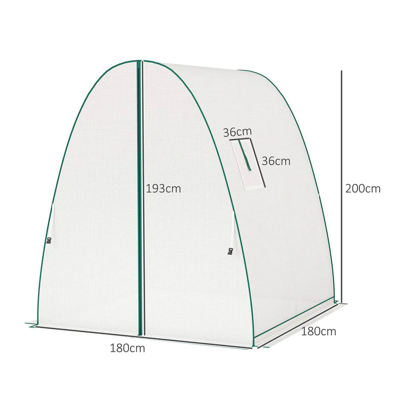 Outsunny Polytunnel Greenhouse with Sandbags, Walk-In Tunnel Green House with 2 Doors and Screen Windows, 1.8 x 1.8 x 2m, White