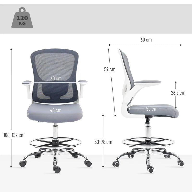 HOMCOM Draughtsman Chair, with Adjustable Lumbar - Charcoal Grey