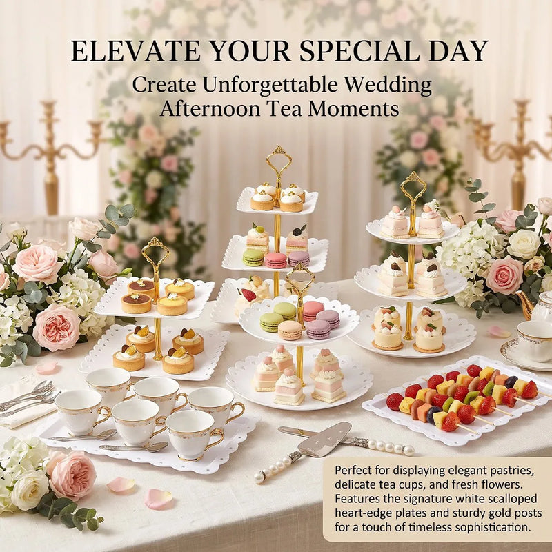 6pcs Cake Stand Afternoon Tea Wedding Plates Party Embossed Tableware Holder-white