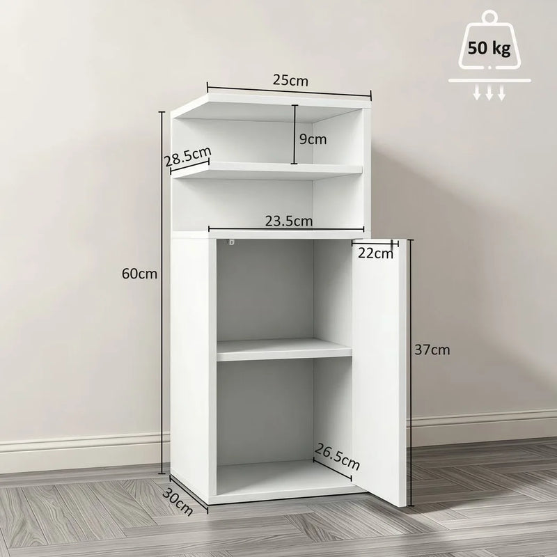 HOMCOM Slim Bedside Table Set of 2, Narrow Bedside Cabinet with Open Cubbies and Cupboard for Bedroom Living Room, White