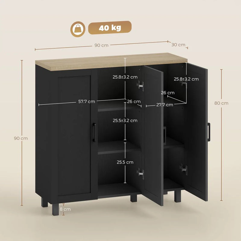 HOMCOM Sideboard Buffet Cabinet, Kitchen Storage Cabinet with 3 Doors and Adjustable Shelves for Living Room, Kitchen, Black