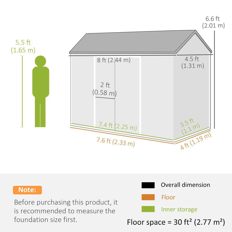 Outsunny 8 x 4 ft Resin Garden Shed, Wood-Effect Outdoor Storage Shed with Floor, Windows, Lockable Doors and Vents, Dark Grey