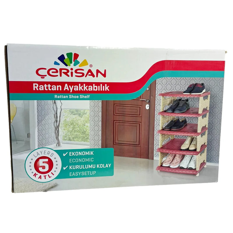 Rattan Eco Plastic Shoe Storage Rack 5 Tier