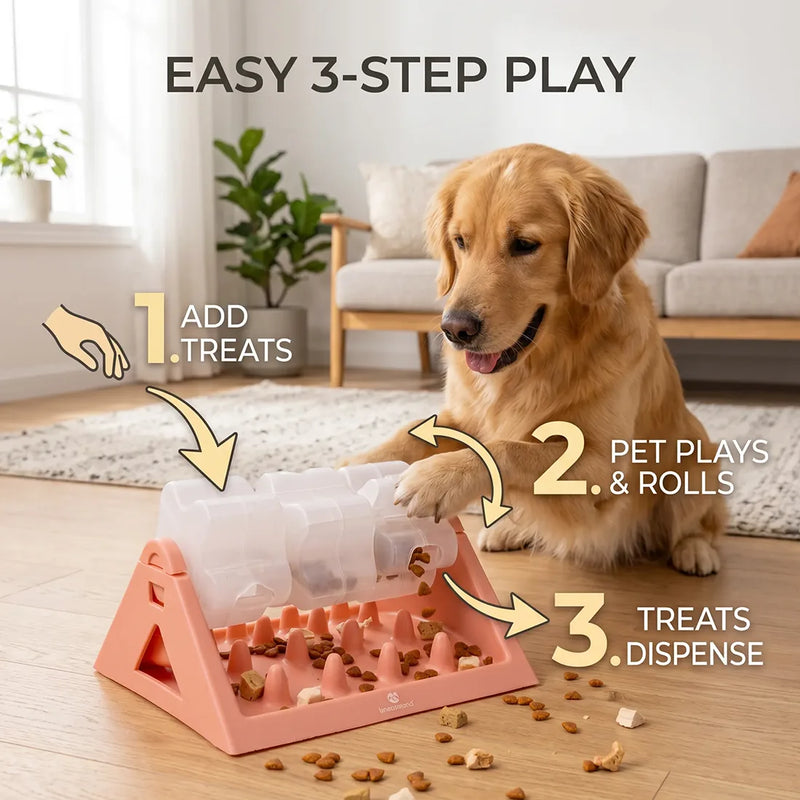 360° Rotating Puzzle Dog Bowl Slow Feeder Anti Bloat Gulp Interactive Feed Dish-pink