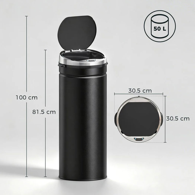 HOMCOM 50L Automatic Motion Sensor Rubbish Bin with Fingerprint Resistant, Stainless Steel, Black