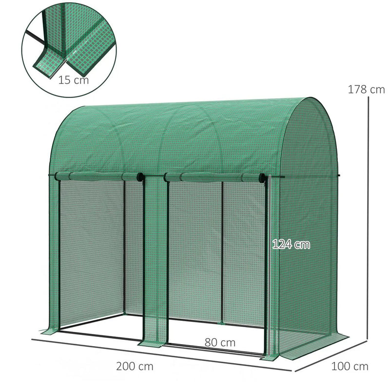 Outsunny 200 x 100cm Walk-In Greenhouse, with Zipped Doors - Green