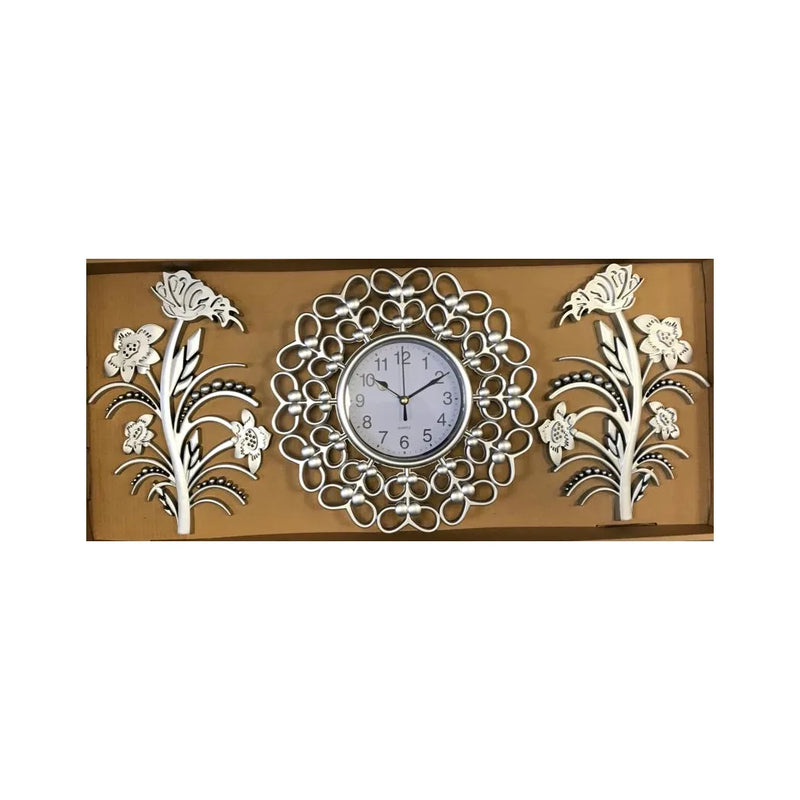 Plastic Wall Clock And Decal Set 3 Pieces Assorted Colours And Designs