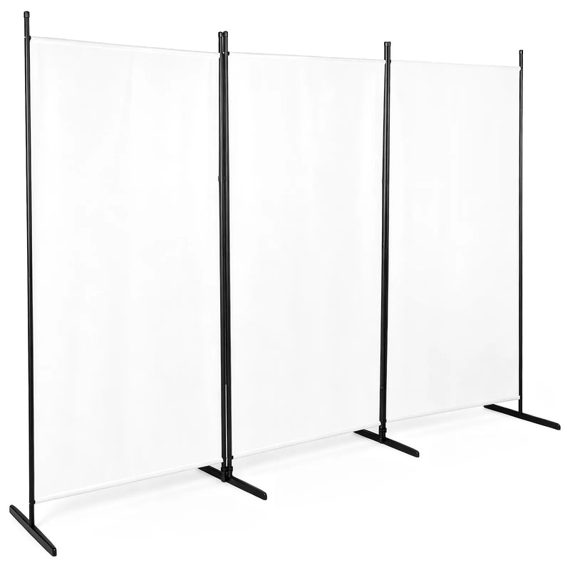 3-Fold Foldable Screen 160g Plastic Feet Polyester Fabric Carbon Steel Frame Room Divider 6FT Off-White