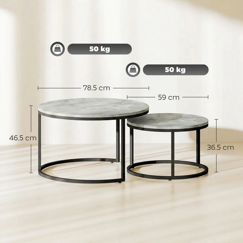 HOMCOM Set of Two Marble-Effect Stacking Tables - Grey