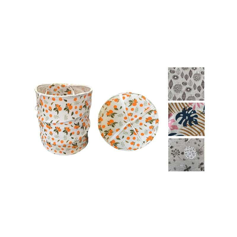 Round Foldable Collapsible Fabric Laundry Basket With Zipper Assorted Designs