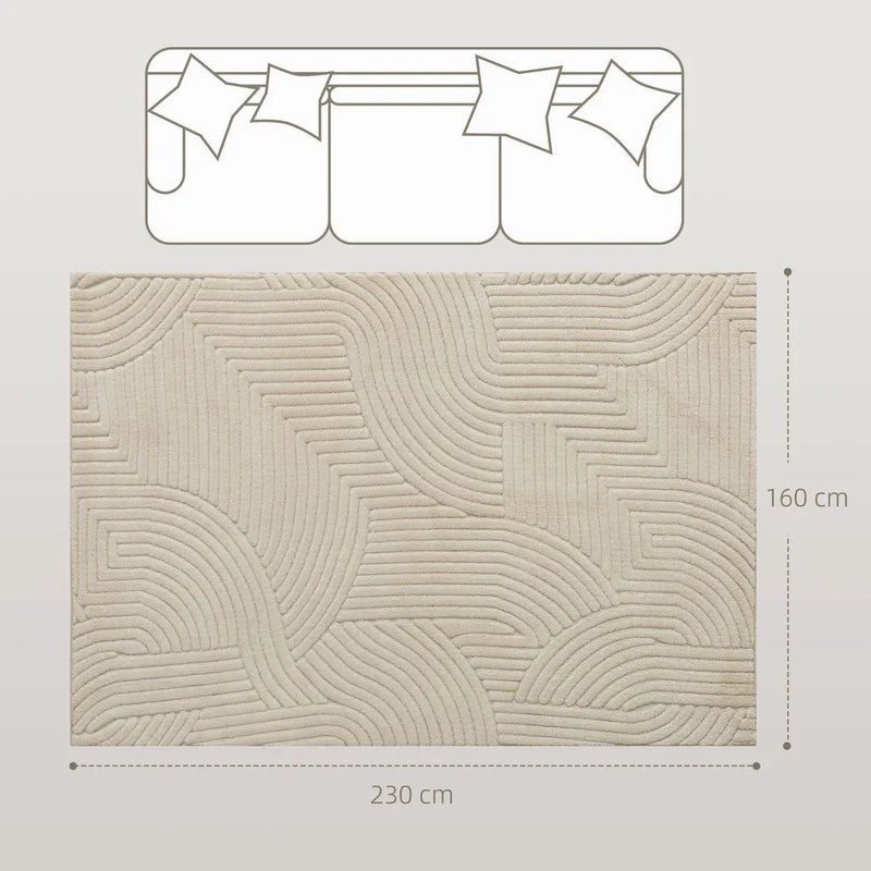 HOMCOM Modern Geometric Rug, Thick & Plush, Non-Slip, 230 x 160 cm, Cream, Living Room, Bedroom, Office