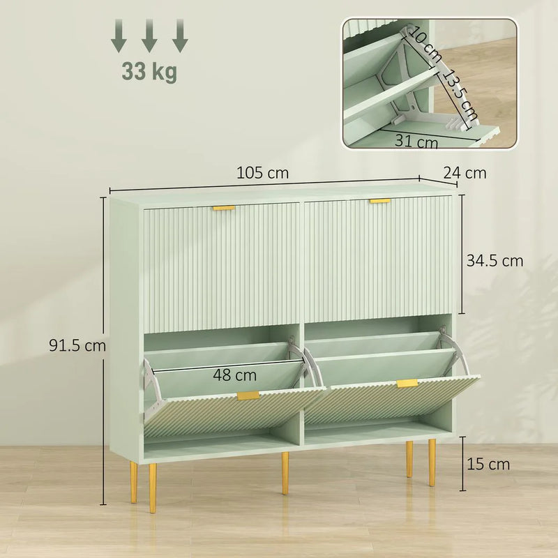 HOMCOM Elegant Four-Drawer Shoe Cabinet - Light Green
