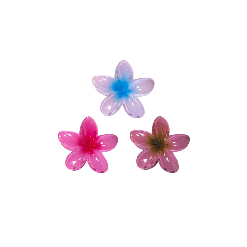 Plastic Tropical Frangipani Flower Hair Claw Clip Assorted Colours