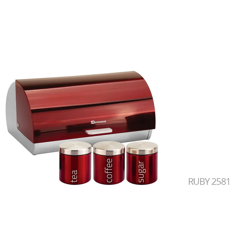 Sq Professional Gems Metal Bread Bin With 3 Canisters Assorted Colours