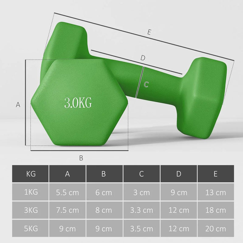 SPORTNOW Hex Dumbbells Set with Dumbbell Rack, Hand Weights for Strength Training Weight Lifting, 2 x 1kg, 2 x 3kg, 2 x 5kg