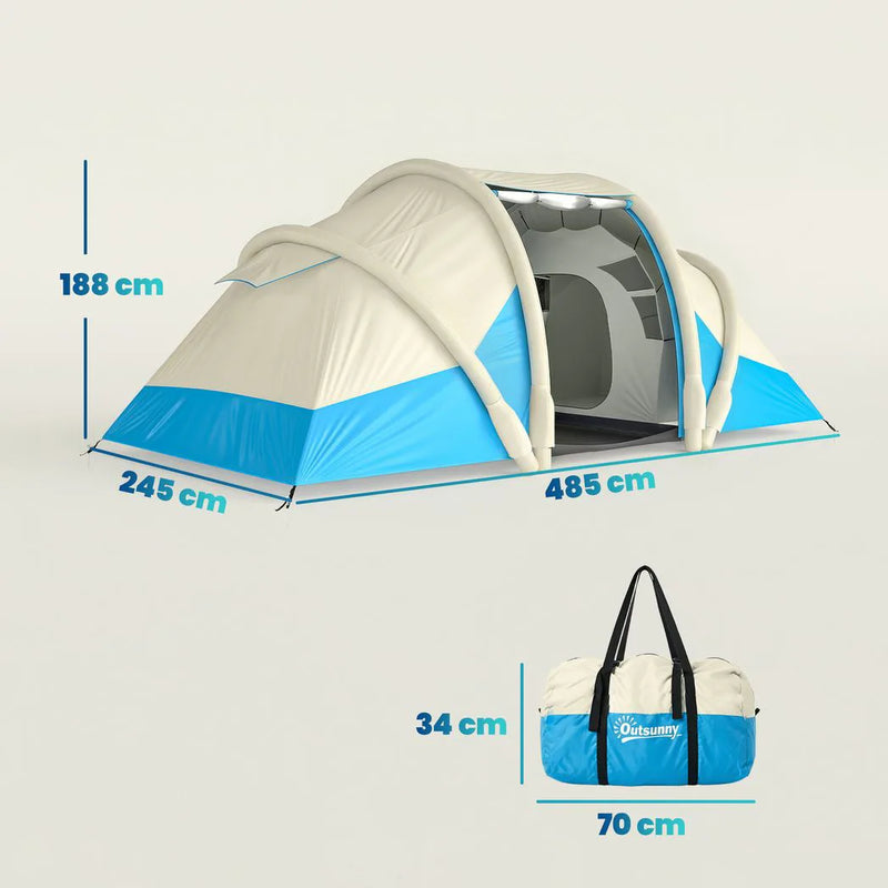 Outsunny Inflatable Tent 2 Bedroom Tunnel Design Windproof Air Tent with Carry Bag for 4 Person