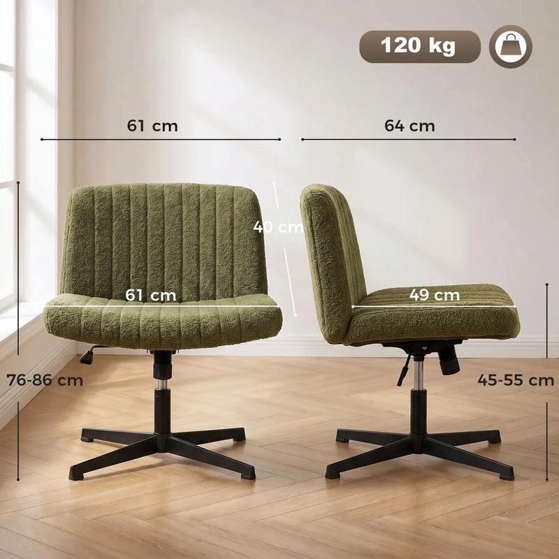 HOMCOM Teddy Fleece Criss Cross Legged Desk Chair, Armless Office Chair No Wheels, Green